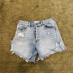 Free People Light Blue Distressed High-Waist Denim Shorts